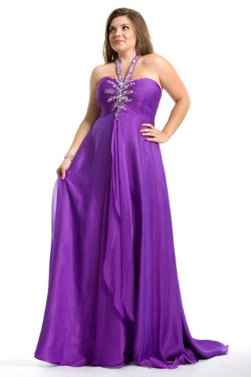 Halter Floor Length Ruched V Neck Elegant Sweetheart Purple Plus Size Long Dresses