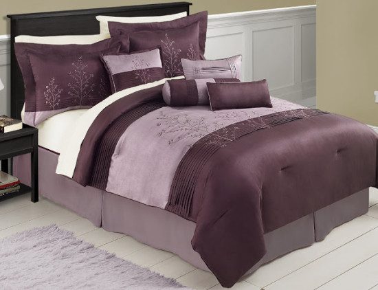 Purple and Chocolate embroidery Queen Comforter Sets