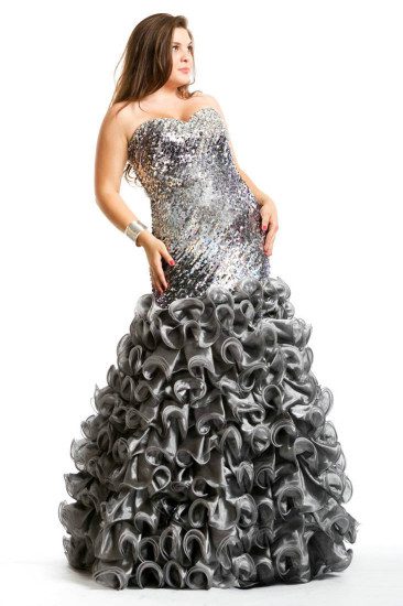Ruffles V Neck Sweetheart Strapless Long Sequin Lace Up Silver Plus Size For Big Girls