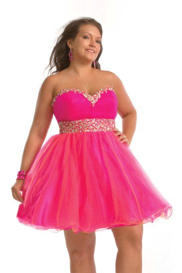 Strapless Ruched V Neck Short Sweetheart Two Toned Fuchsia Prom Dresses Plus Size