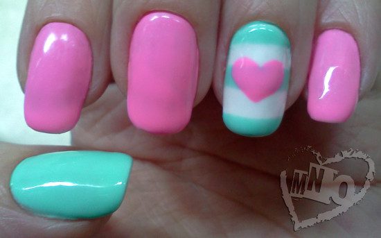 love heart striped valentine easy simple nail design